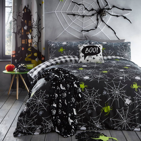 Spiders Grey Halloween Microfibre Duvet Cover Set - Spiders Halloween Duvet Cover Set In Grey 4