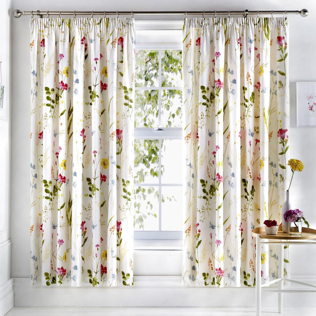 Spring Glade Floral Pencil Pleat Curtains