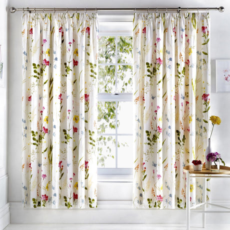 Spring Glade Floral Polycotton Pencil Pleat Curtains Light Filtering Printed