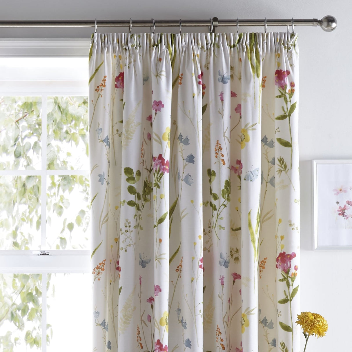 Spring Glade Floral Polycotton Pencil Pleat Curtains Light Filtering Printed - Spring Glade Pencil Pleat Curtains In Multicolour 2