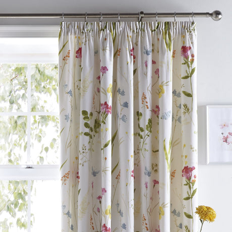 Spring Glade Floral Polycotton Pencil Pleat Curtains Light Filtering Printed - Spring Glade Pencil Pleat Curtains In Multicolour 2