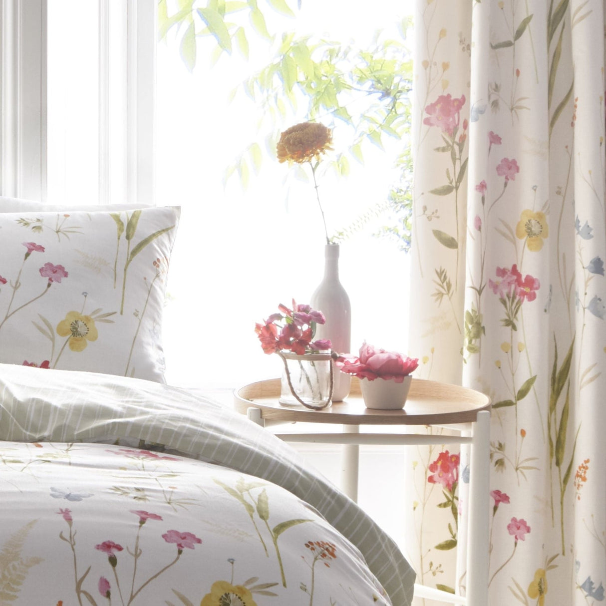 Spring Glade Floral Polycotton Pencil Pleat Curtains Light Filtering Printed - Spring Glade Pencil Pleat Curtains In Multicolour 3