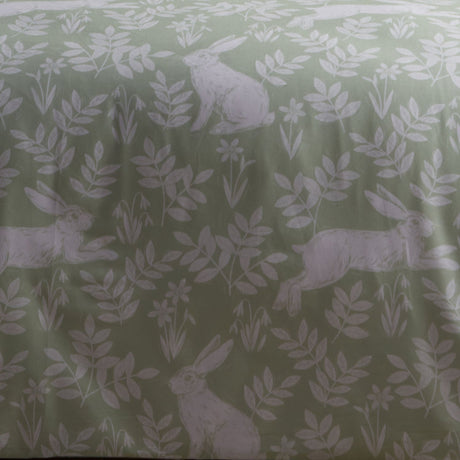 Spring Rabbits Floral Green Polycotton Duvet Cover Set - Spring Rabbits Duvet Cover Set In Green 3