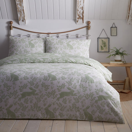 Spring Rabbits Floral Green Polycotton Duvet Cover Set - Spring Rabbits Duvet Cover Set In Green 4