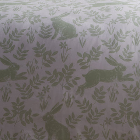 Spring Rabbits Floral Green Polycotton Duvet Cover Set - Spring Rabbits Duvet Cover Set In Green 5