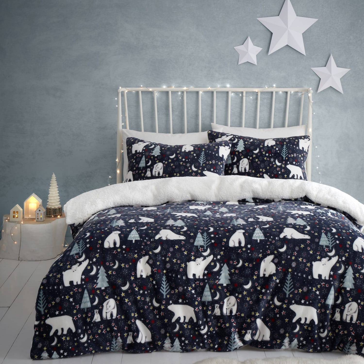 Starry Night Cosy Microfibre Duvet Cover Set - Starry Night Christmas Duvet Cover Set In Blue 2