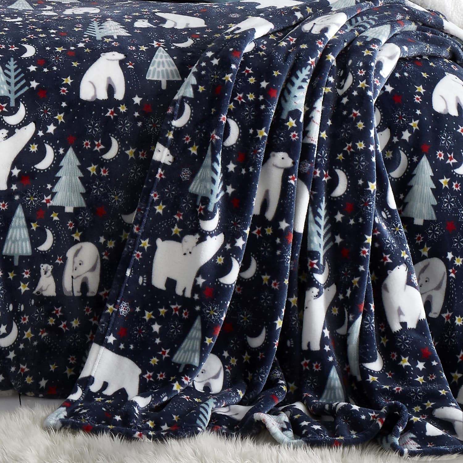Starry Night Soft Fleece Throw Cosy Warm Blanket - Starry Night Christmas Throw In Blue 120 X 150Cm 2