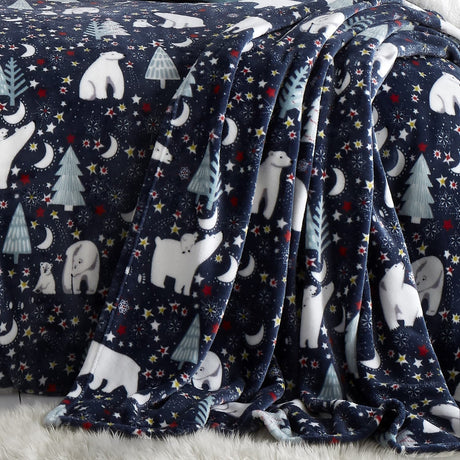 Starry Night Soft Fleece Throw Cosy Warm Blanket - Starry Night Christmas Throw In Blue 120 X 150Cm 2