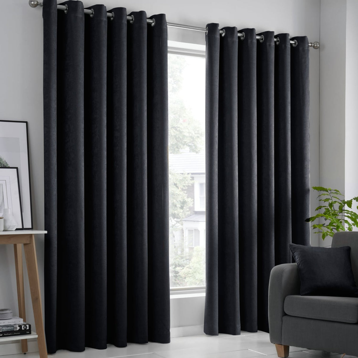 Strata Thermal Dim Out Woven Eyelet Curtains - Black Light Filtering