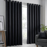 Strata Thermal Dim Out Woven Eyelet Curtains - Black Light Filtering
