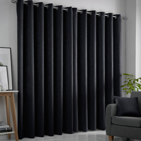Strata Thermal Dim Out Woven Eyelet Curtains - Black Light Filtering - Strata Eyelet Curtains In Black 4