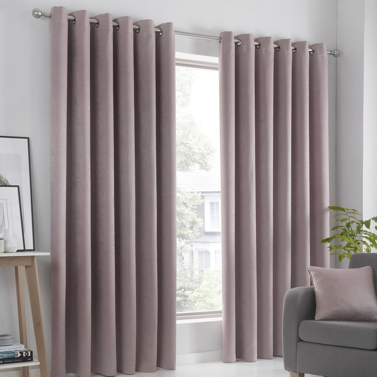 Strata Thermal Dim Out Woven Eyelet Curtains - Blush Light Filtering