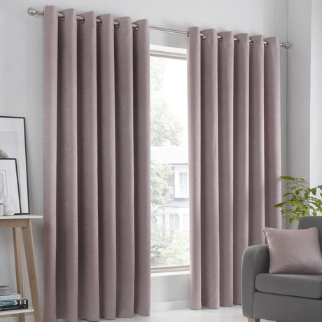 Strata Thermal Dim Out Woven Eyelet Curtains - Blush Light Filtering