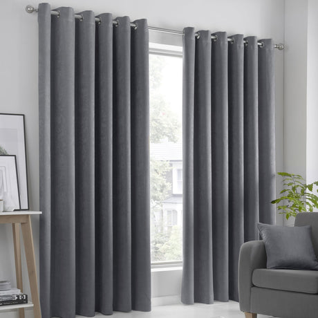 Strata Thermal Dim Out Woven Eyelet Curtains - Charcoal Light Filtering
