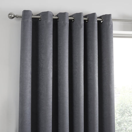 Strata Thermal Dim Out Woven Eyelet Curtains - Charcoal Light Filtering - Strata Eyelet Curtains In Charcoal 5