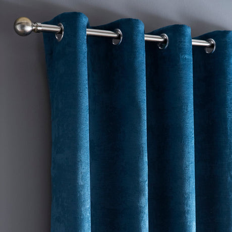 Strata Thermal Dim Out Woven Eyelet Curtains - Teal Light Filtering - Strata Eyelet Curtains In Dark Teal 2
