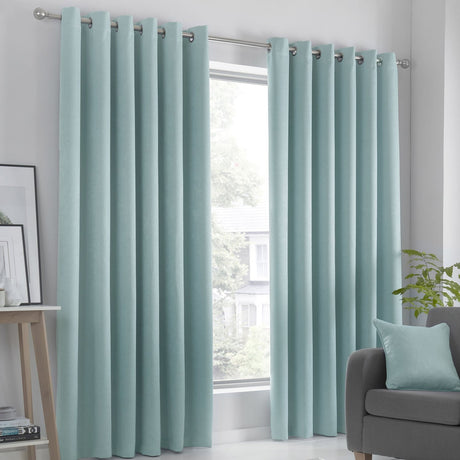 Strata Thermal Dim Out Woven Eyelet Curtains - Duck Egg Light Filtering