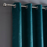 Strata Thermal Dim Out Woven Eyelet Curtains - Dark Teal Light Filtering - Strata Eyelet Curtains In Forest Green 2