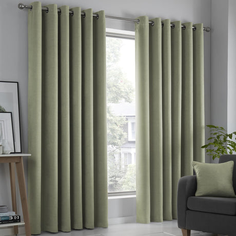 Strata Thermal Dim Out Woven Eyelet Curtains - Green Light Filtering