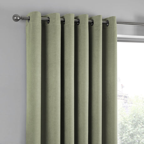 Strata Thermal Dim Out Woven Eyelet Curtains - Green Light Filtering - Strata Eyelet Curtains In Green 2