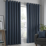 Strata Thermal Dim Out Woven Eyelet Curtains - Navy Light Filtering