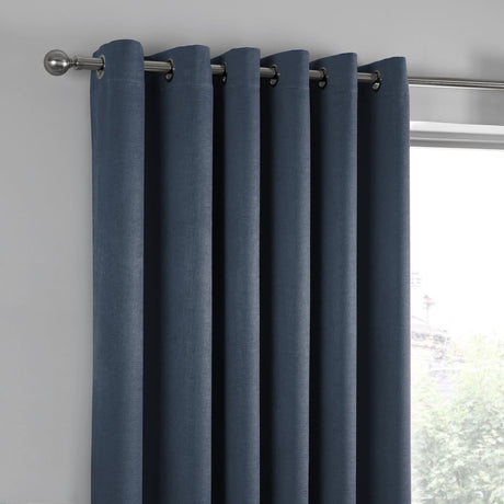 Strata Thermal Dim Out Woven Eyelet Curtains - Navy Light Filtering - Strata Eyelet Curtains In Navy 2