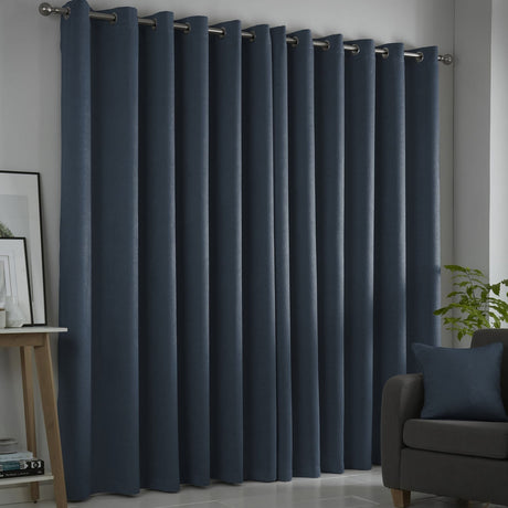 Strata Thermal Dim Out Woven Eyelet Curtains - Navy Light Filtering - Strata Eyelet Curtains In Navy 3