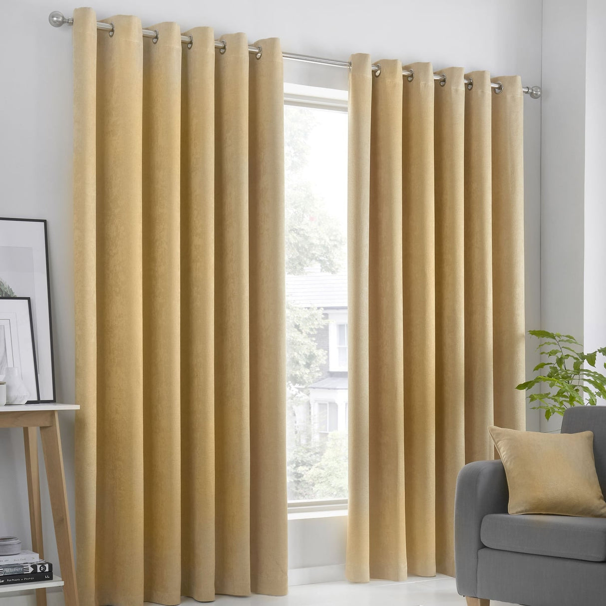 Strata Thermal Dim Out Woven Eyelet Curtains - Ochre Light Filtering