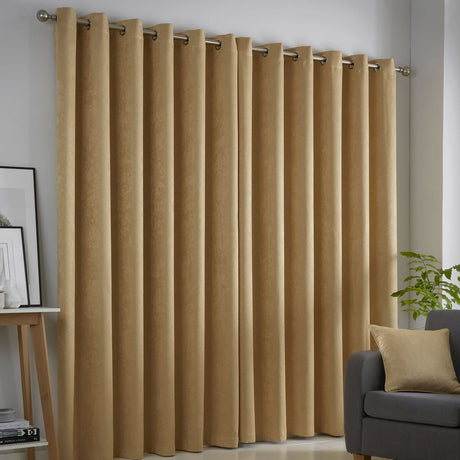 Strata Thermal Dim Out Woven Eyelet Curtains - Ochre Light Filtering - Strata Eyelet Curtains In Ochre 2