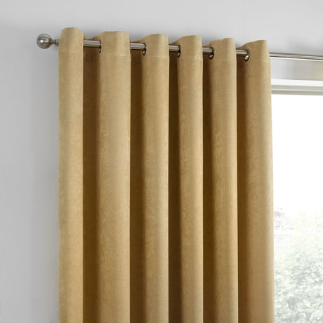 Strata Thermal Dim Out Woven Eyelet Curtains - Ochre Light Filtering - Strata Eyelet Curtains In Ochre 5