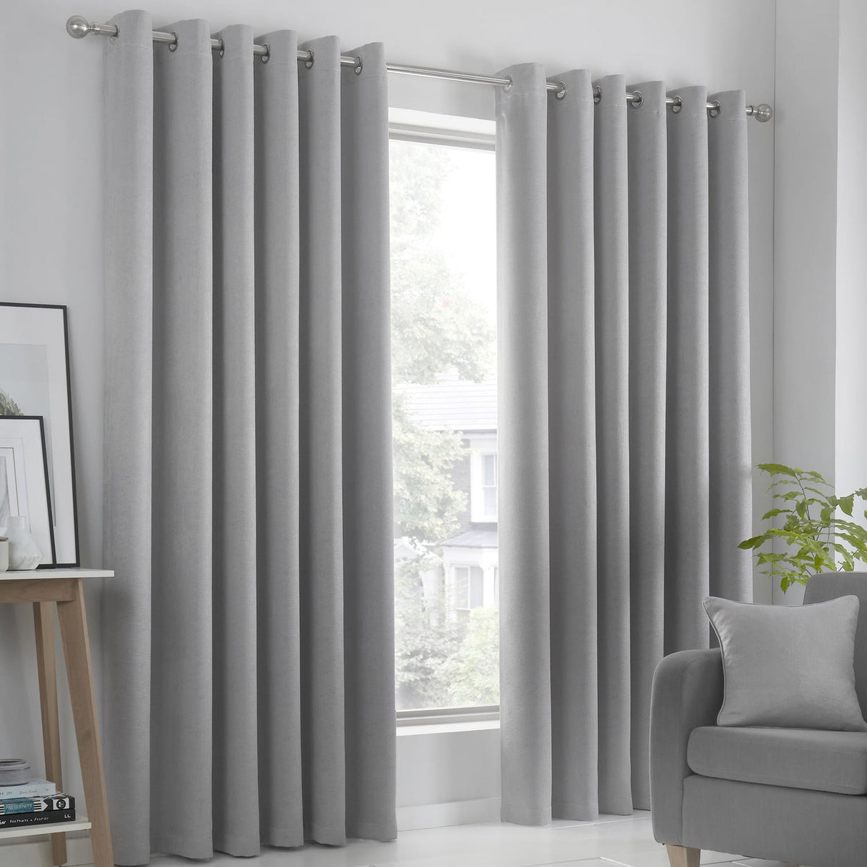 Strata Thermal Dim Out Woven Eyelet Curtains - Silver Light Filtering