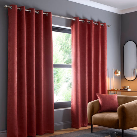 Strata Thermal Dim Out Woven Eyelet Curtains - Terracotta Light Filtering