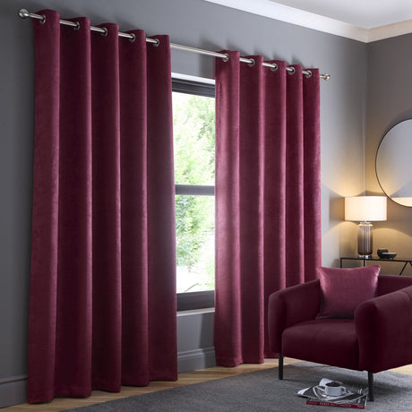 Strata Thermal Dim Out Woven Eyelet Curtains - Wine Light Filtering