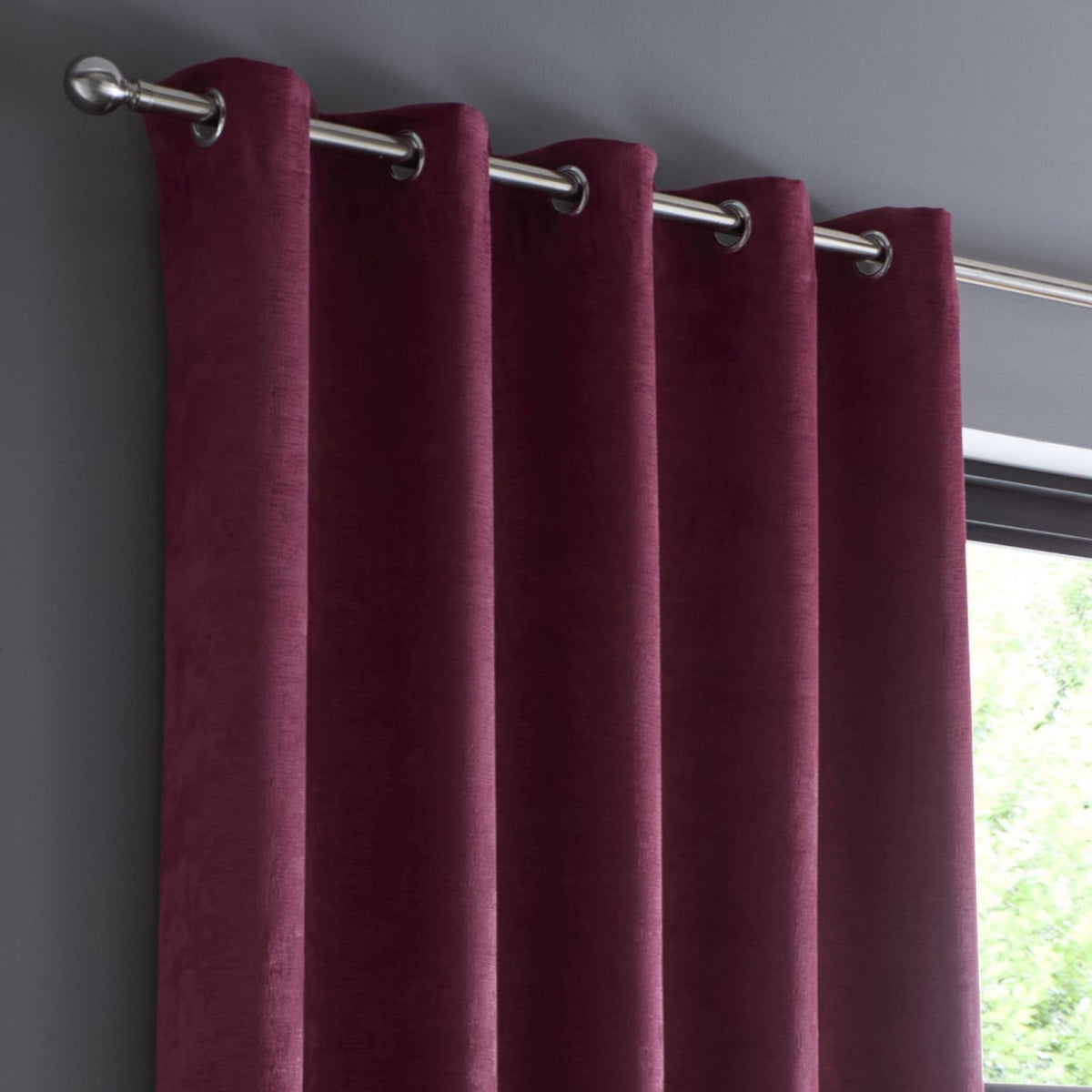 Strata Thermal Dim Out Woven Eyelet Curtains - Wine Light Filtering - Strata Eyelet Curtains In Wine 2