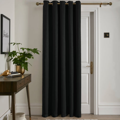 Strata Woven Thermal Door Curtain 66 x 84 Inch - Black Dimout Light Filtering