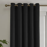 Strata Woven Thermal Door Curtain 66 x 84 Inch - Black Dimout Light Filtering - Strata Eyelet Single Panel Door Curtain In Black 2