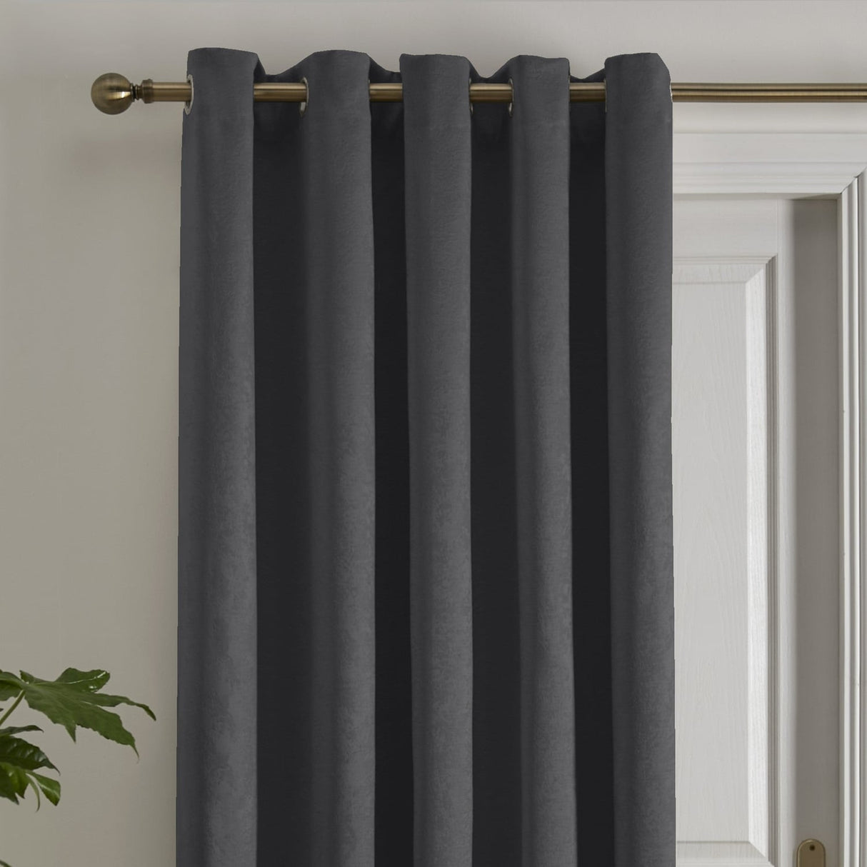 Strata Woven Thermal Door Curtain 66 x 84 Inch - Charcoal Dimout Light Filtering - Strata Eyelet Single Panel Door Curtain In Charcoal 2