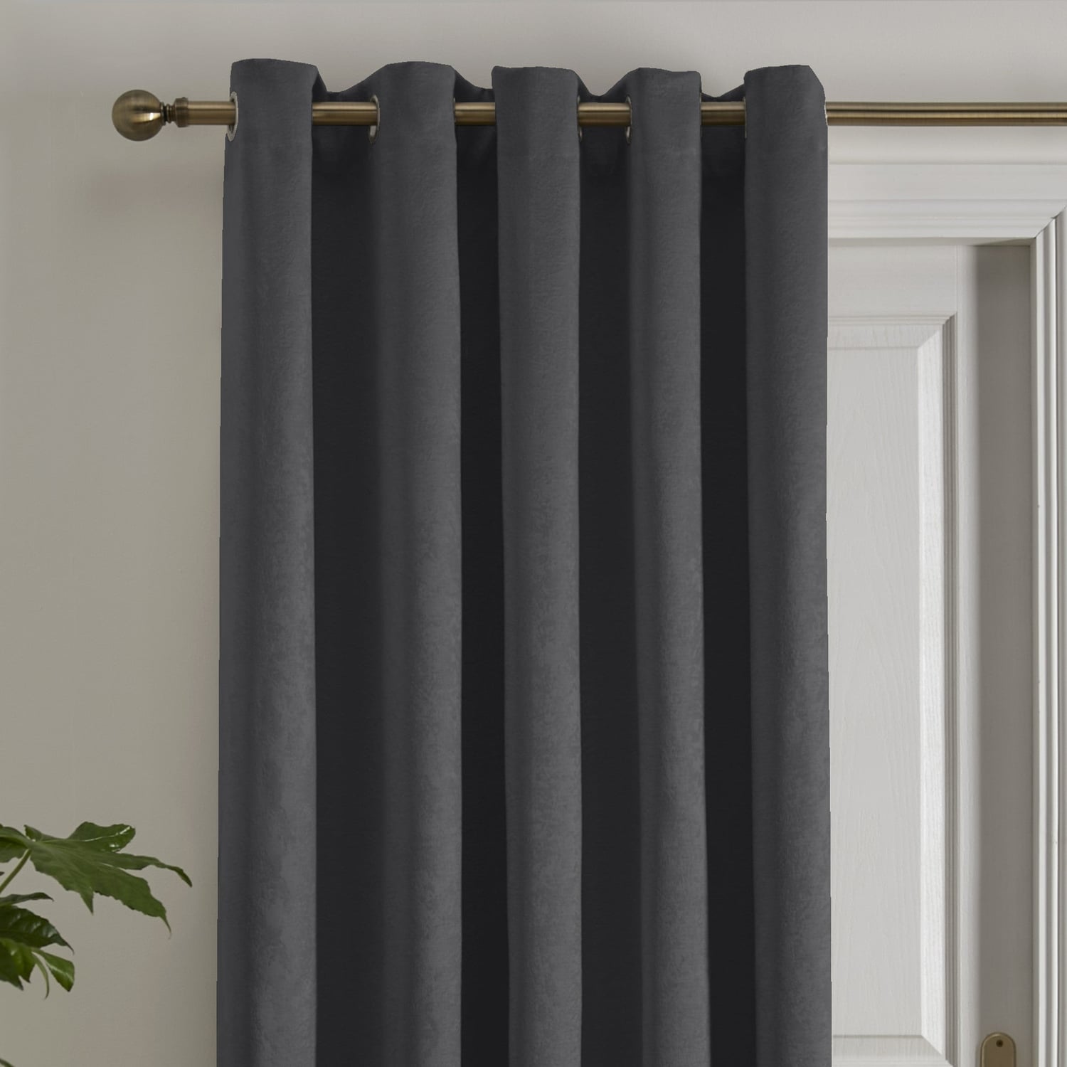 Strata Woven Thermal Door Curtain 66 x 84 Inch - Charcoal Dimout Light Filtering - Strata Eyelet Single Panel Door Curtain In Charcoal 2