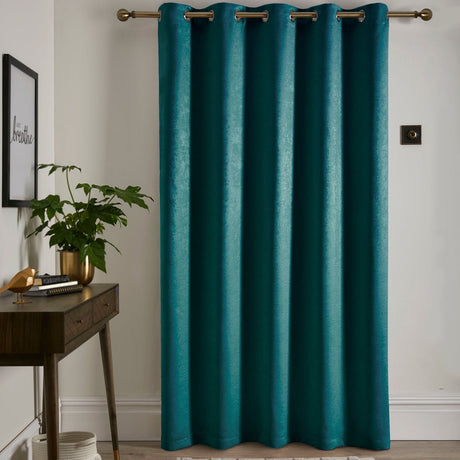 Strata Woven Thermal Door Curtain 66 x 84 Inch - Forest Green Dimout Light Filtering - Strata Eyelet Single Panel Door Curtain In Dark Green New Green 2
