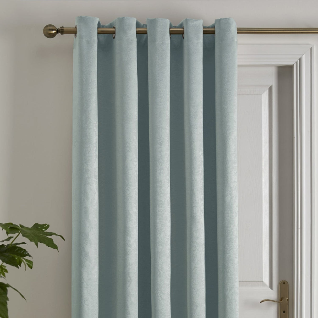 Strata Woven Thermal Door Curtain 66 x 84 Inch - Duck Egg Dimout Light Filtering - Strata Eyelet Single Panel Door Curtain In Duck Egg 2