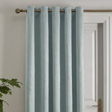 Strata Woven Thermal Door Curtain 66 x 84 Inch - Duck Egg Dimout Light Filtering - Strata Eyelet Single Panel Door Curtain In Duck Egg 2