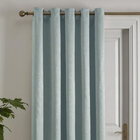Strata Woven Thermal Door Curtain 66 x 84 Inch - Duck Egg Dimout Light Filtering - Strata Eyelet Single Panel Door Curtain In Duck Egg 2