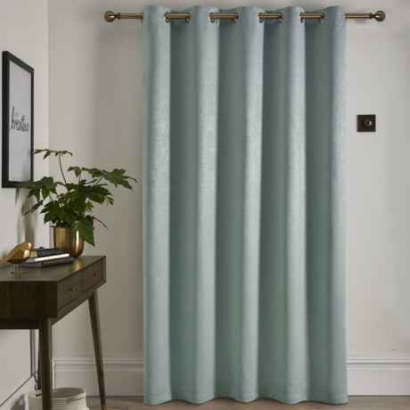 Strata Woven Thermal Door Curtain 66 x 84 Inch - Duck Egg Dimout Light Filtering - Strata Eyelet Single Panel Door Curtain In Duck Egg 3