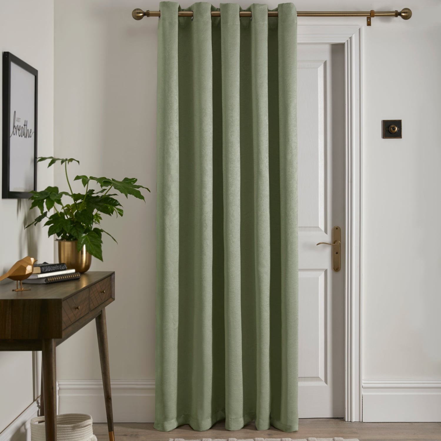 Strata Woven Thermal Door Curtain 66 x 84 Inch - Green Dimout Light Filtering