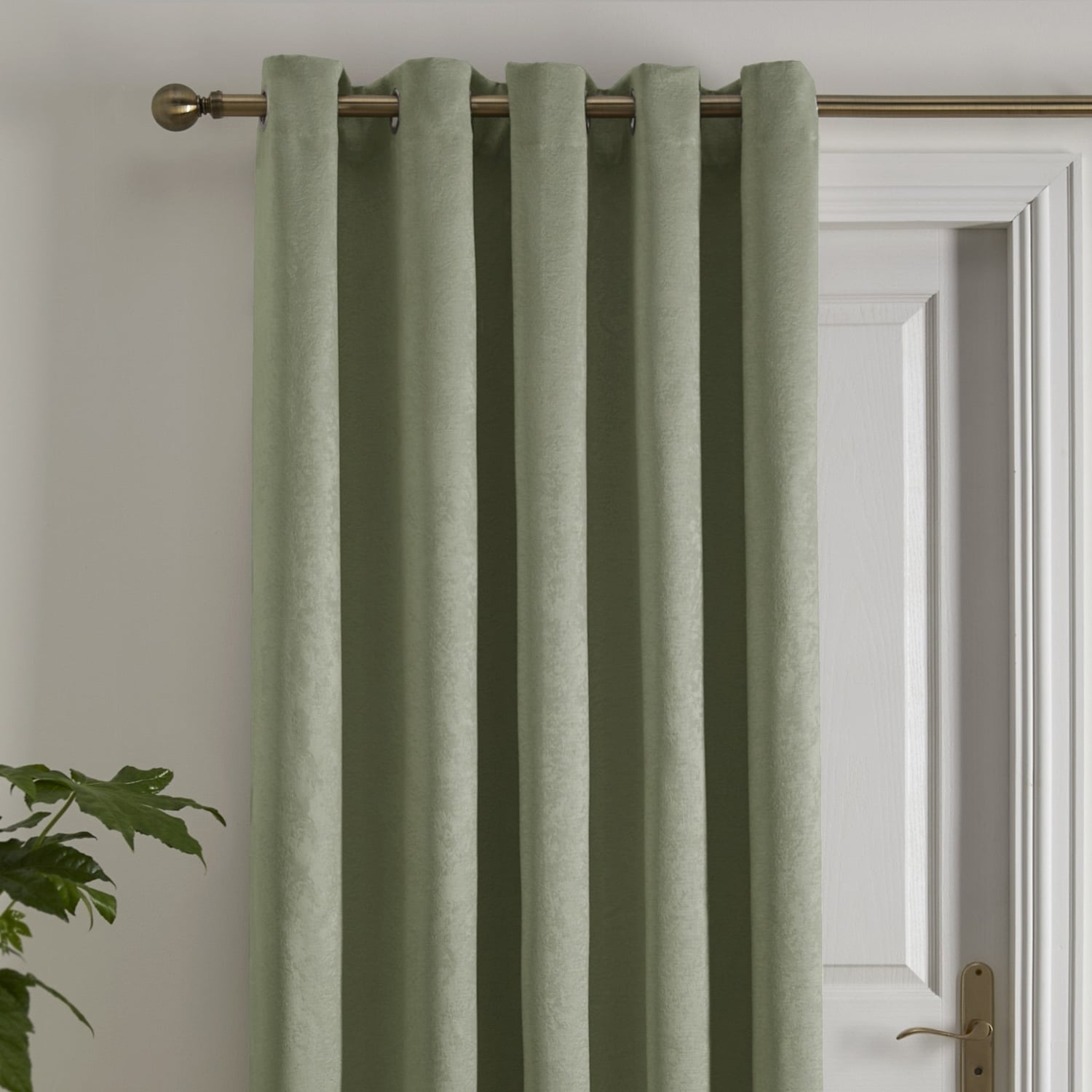 Strata Woven Thermal Door Curtain 66 x 84 Inch - Green Dimout Light Filtering - Strata Eyelet Single Panel Door Curtain In Green 2