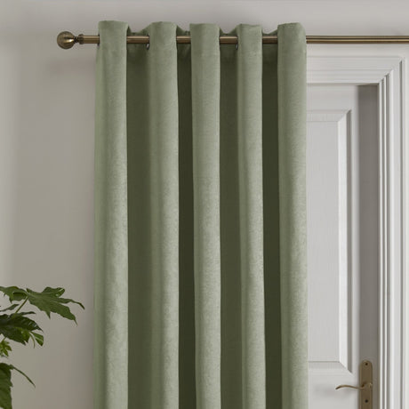 Strata Woven Thermal Door Curtain 66 x 84 Inch - Green Dimout Light Filtering - Strata Eyelet Single Panel Door Curtain In Green 2