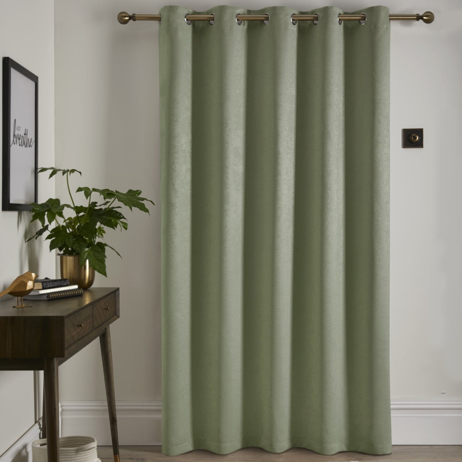 Strata Woven Thermal Door Curtain 66 x 84 Inch - Green Dimout Light Filtering - Strata Eyelet Single Panel Door Curtain In Green 3