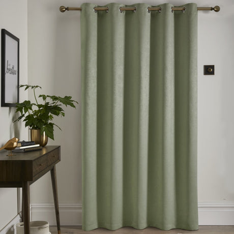 Strata Woven Thermal Door Curtain 66 x 84 Inch - Green Dimout Light Filtering - Strata Eyelet Single Panel Door Curtain In Green 3