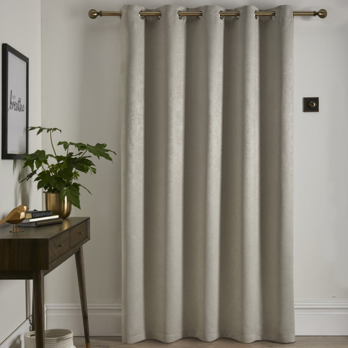 Strata Woven Thermal Door Curtain 66 x 84 Inch - Natural Dimout Light Filtering - Strata Eyelet Single Panel Door Curtain In Natural 3