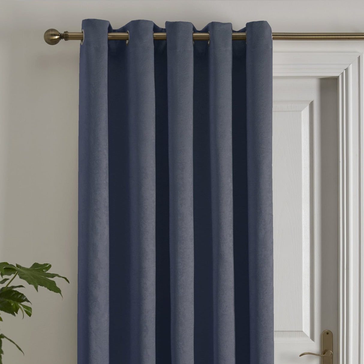 Strata Woven Thermal Door Curtain 66 x 84 Inch - Navy Dimout Light Filtering - Strata Eyelet Single Panel Door Curtain In Navy 2